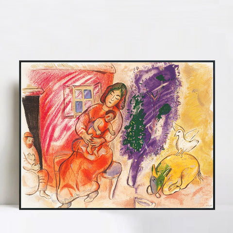 INVIN ART Framed Canvas Giclee Print Art Mother and Children by Marc Chagall Wall Art Living Room Home Office Decorations