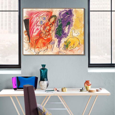 INVIN ART Framed Canvas Giclee Print Art Mother and Children by Marc Chagall Wall Art Living Room Home Office Decorations