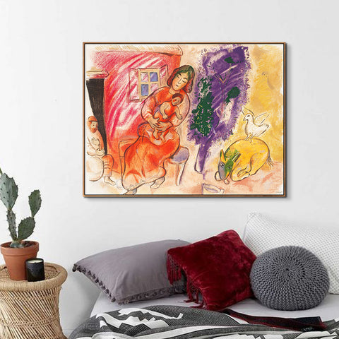INVIN ART Framed Canvas Giclee Print Art Mother and Children by Marc Chagall Wall Art Living Room Home Office Decorations