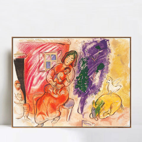 INVIN ART Framed Canvas Giclee Print Art Mother and Children by Marc Chagall Wall Art Living Room Home Office Decorations