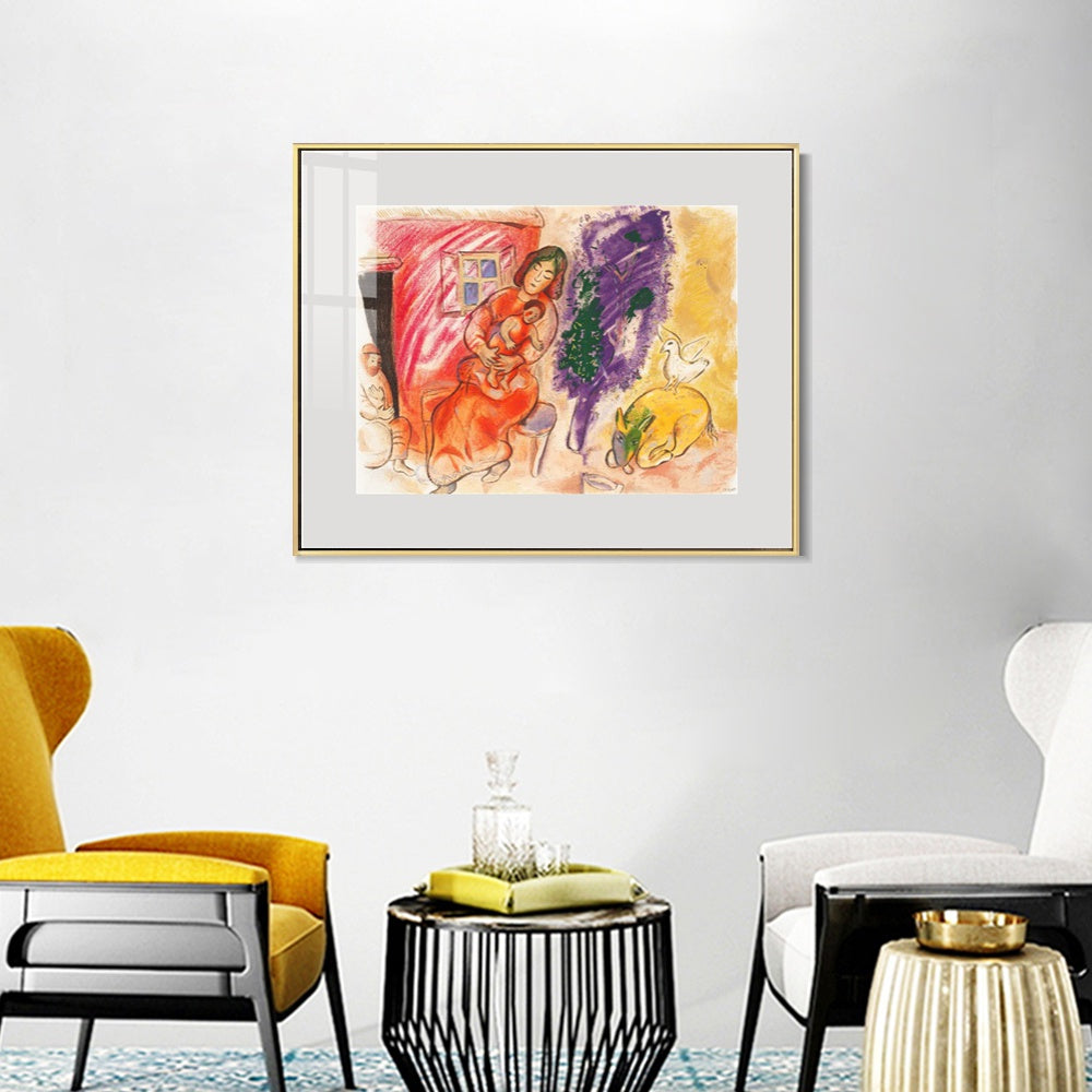 INVIN ART Mental Framed Canvas Giclee Print Art Mother and children by Marc Chagall Wall Art Living Room Home Office Decorations