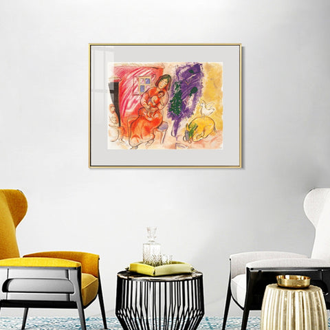 INVIN ART Mental Framed Canvas Giclee Print Art Mother and children by Marc Chagall Wall Art Living Room Home Office Decorations