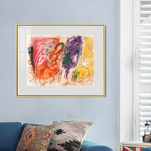 INVIN ART Mental Framed Canvas Giclee Print Art Mother and children by Marc Chagall Wall Art Living Room Home Office Decorations
