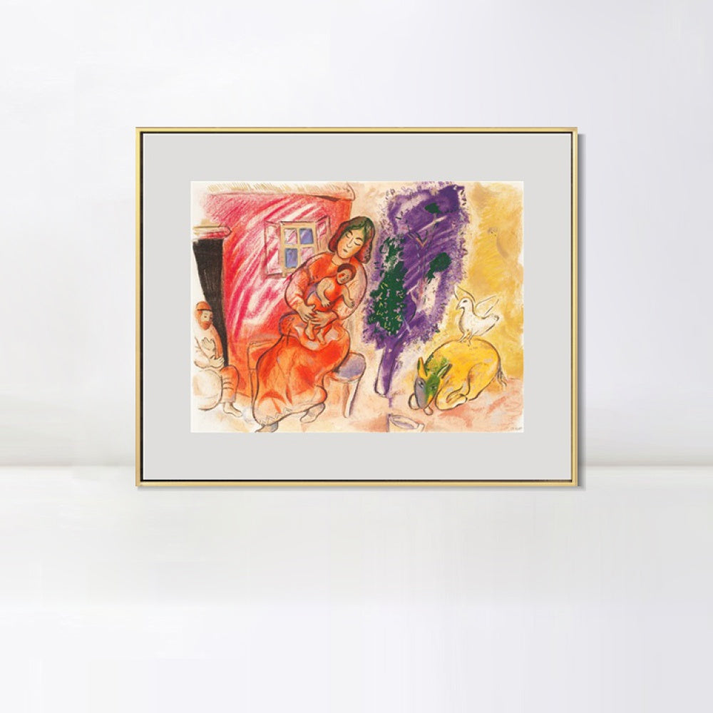 INVIN ART Mental Framed Canvas Giclee Print Art Mother and children by Marc Chagall Wall Art Living Room Home Office Decorations