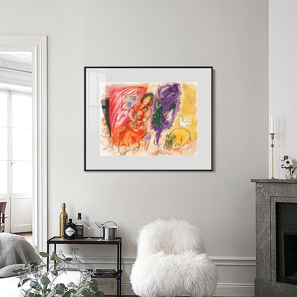 INVIN ART Mental Framed Canvas Giclee Print Art Mother and children by Marc Chagall Wall Art Living Room Home Office Decorations