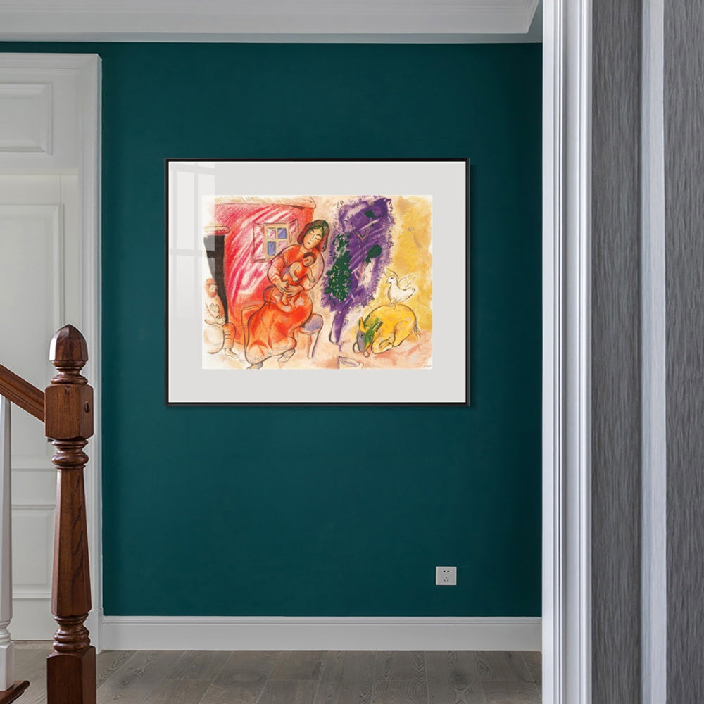 INVIN ART Mental Framed Canvas Giclee Print Art Mother and children by Marc Chagall Wall Art Living Room Home Office Decorations