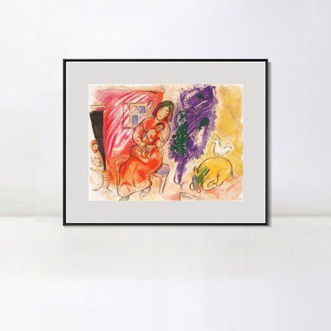 INVIN ART Mental Framed Canvas Giclee Print Art Mother and children by Marc Chagall Wall Art Living Room Home Office Decorations