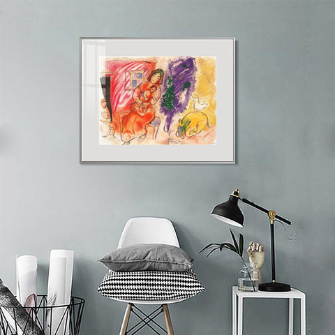 INVIN ART Mental Framed Canvas Giclee Print Art Mother and children by Marc Chagall Wall Art Living Room Home Office Decorations