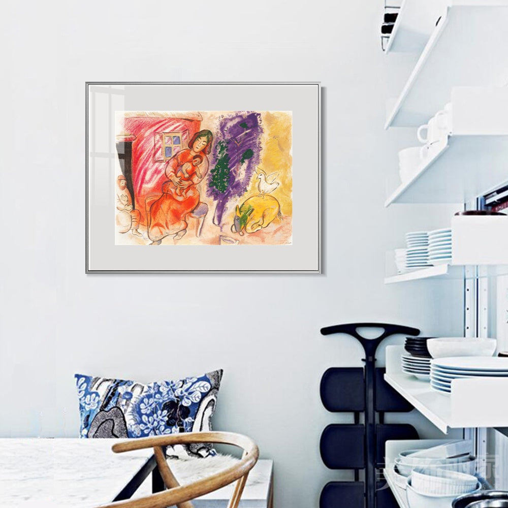 INVIN ART Mental Framed Canvas Giclee Print Art Mother and children by Marc Chagall Wall Art Living Room Home Office Decorations