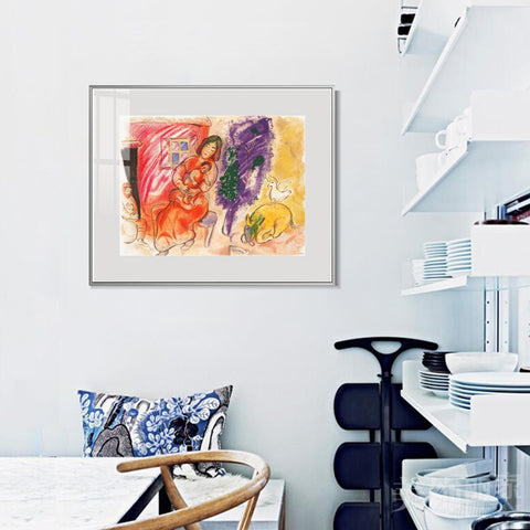 INVIN ART Mental Framed Canvas Giclee Print Art Mother and children by Marc Chagall Wall Art Living Room Home Office Decorations