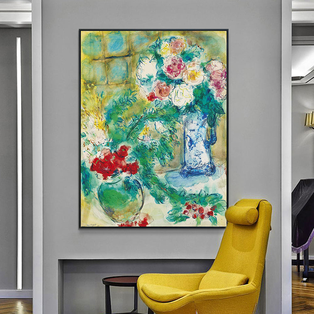 INVIN ART Framed Canvas Giclee Print Art Flower#18 by Marc Chagall Wall Art Living Room Home Office Decorations