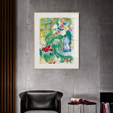 INVIN ART Mental Framed Canvas Giclee Print Art Flower 18 by Marc Chagall Wall Art Living Room Home Office Decorations