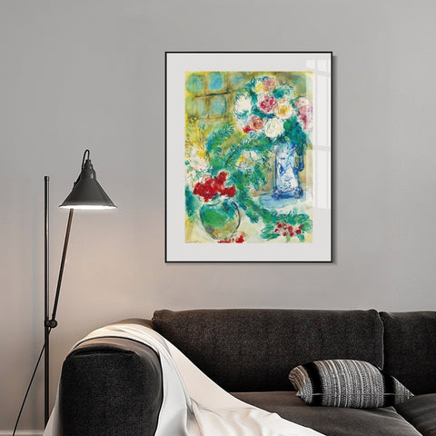 INVIN ART Mental Framed Canvas Giclee Print Art Flower 18 by Marc Chagall Wall Art Living Room Home Office Decorations