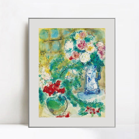 INVIN ART Mental Framed Canvas Giclee Print Art Flower 18 by Marc Chagall Wall Art Living Room Home Office Decorations