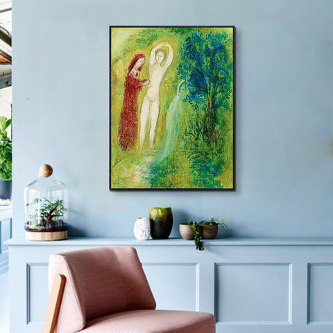 INVIN ART Framed Canvas Giclee Print Art Naked Woman by Marc Chagall Wall Art Living Room Home Office Decorations