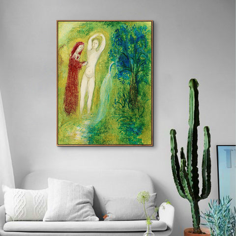 INVIN ART Framed Canvas Giclee Print Art Naked Woman by Marc Chagall Wall Art Living Room Home Office Decorations
