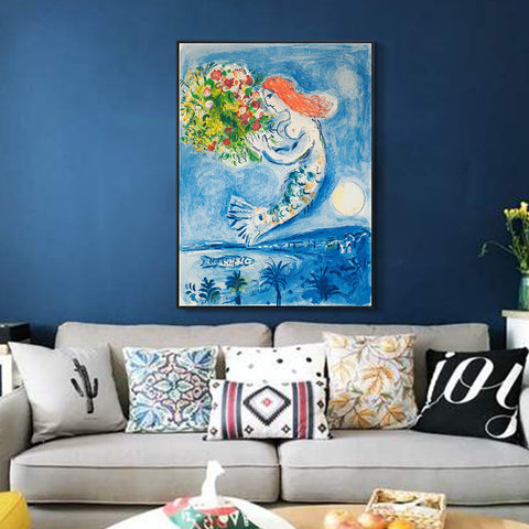 INVIN ART Framed Canvas Giclee Print Art Nice Soleil Fleurs(Sunshine Flowers) by Marc Chagall Wall Art Living Room Home Office Decorations