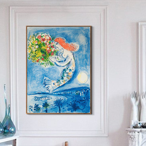 INVIN ART Framed Canvas Giclee Print Art Nice Soleil Fleurs(Sunshine Flowers) by Marc Chagall Wall Art Living Room Home Office Decorations