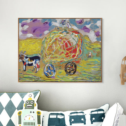 INVIN ART Framed Canvas Giclee Print Art Carriage by Marc Chagall Wall Art Living Room Home Office Decorations