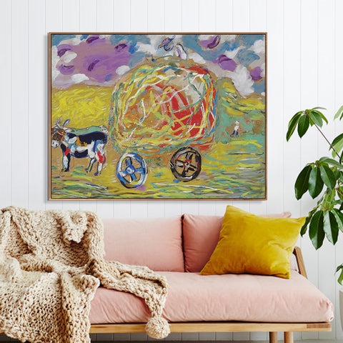 INVIN ART Framed Canvas Giclee Print Art Carriage by Marc Chagall Wall Art Living Room Home Office Decorations