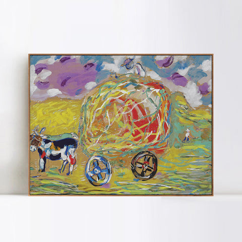 INVIN ART Framed Canvas Giclee Print Art Carriage by Marc Chagall Wall Art Living Room Home Office Decorations