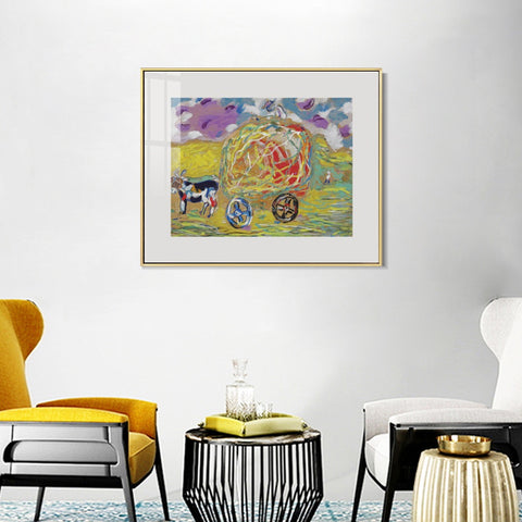 INVIN ART Mental Framed Canvas Giclee Print Art Carriage by Marc Chagall Wall Art Living Room Home Office Decorations