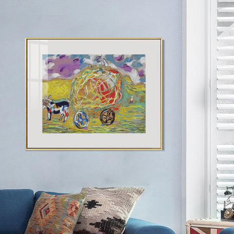 INVIN ART Mental Framed Canvas Giclee Print Art Carriage by Marc Chagall Wall Art Living Room Home Office Decorations