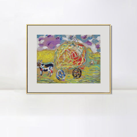 INVIN ART Mental Framed Canvas Giclee Print Art Carriage by Marc Chagall Wall Art Living Room Home Office Decorations