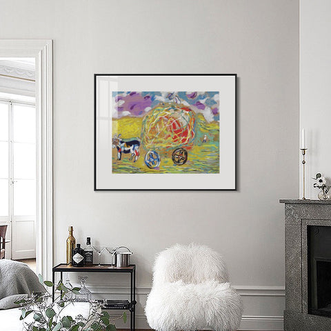 INVIN ART Mental Framed Canvas Giclee Print Art Carriage by Marc Chagall Wall Art Living Room Home Office Decorations
