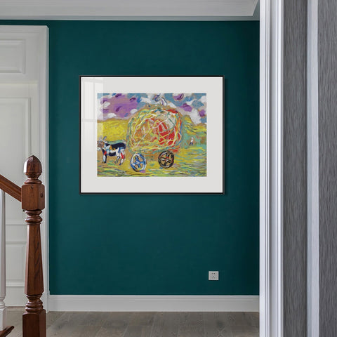 INVIN ART Mental Framed Canvas Giclee Print Art Carriage by Marc Chagall Wall Art Living Room Home Office Decorations