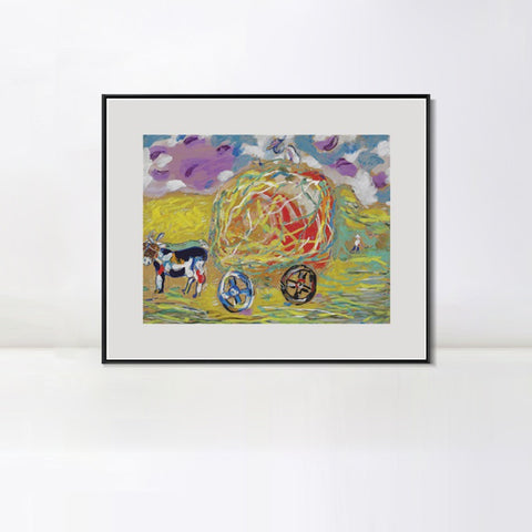 INVIN ART Mental Framed Canvas Giclee Print Art Carriage by Marc Chagall Wall Art Living Room Home Office Decorations