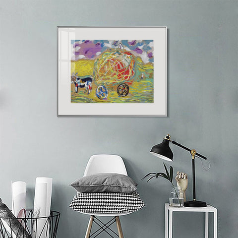 INVIN ART Mental Framed Canvas Giclee Print Art Carriage by Marc Chagall Wall Art Living Room Home Office Decorations