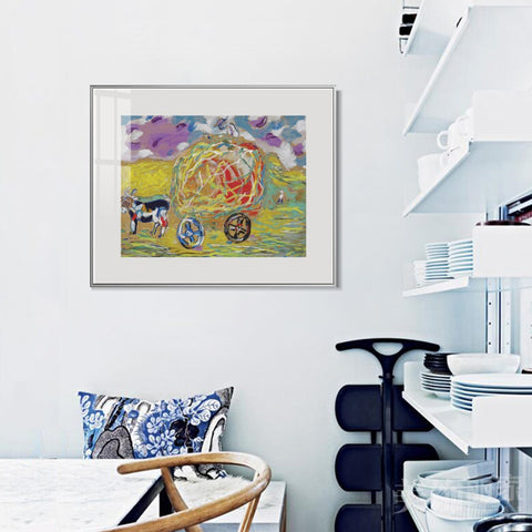 INVIN ART Mental Framed Canvas Giclee Print Art Carriage by Marc Chagall Wall Art Living Room Home Office Decorations