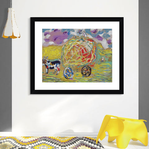 INVIN ART Framed Canvas Giclee Print Art Carriage by Marc Chagall Wall Art Living Room Home Office Decorations