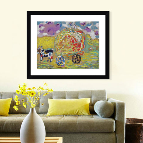 INVIN ART Framed Canvas Giclee Print Art Carriage by Marc Chagall Wall Art Living Room Home Office Decorations