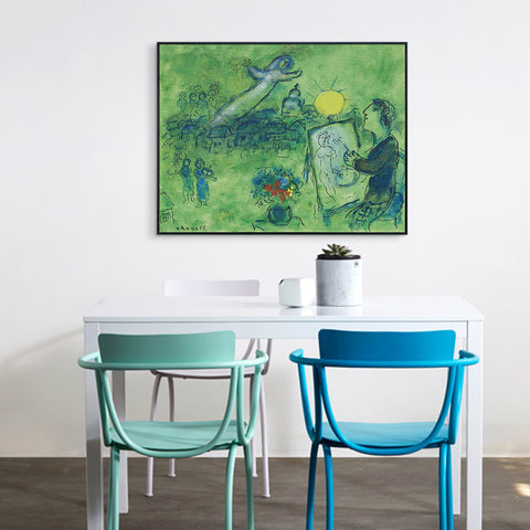 INVIN ART Framed Canvas Giclee Print Art Sun by Marc Chagall Wall Art Living Room Home Office Decorations