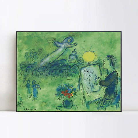 INVIN ART Framed Canvas Giclee Print Art Sun by Marc Chagall Wall Art Living Room Home Office Decorations
