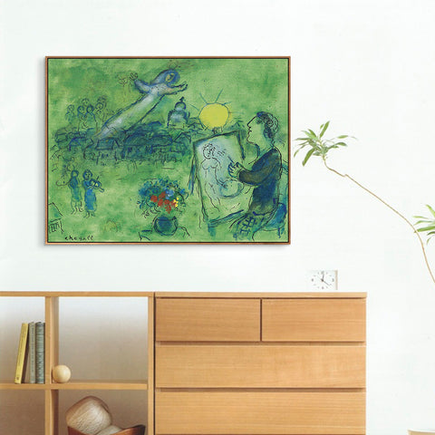 INVIN ART Framed Canvas Giclee Print Art Sun by Marc Chagall Wall Art Living Room Home Office Decorations