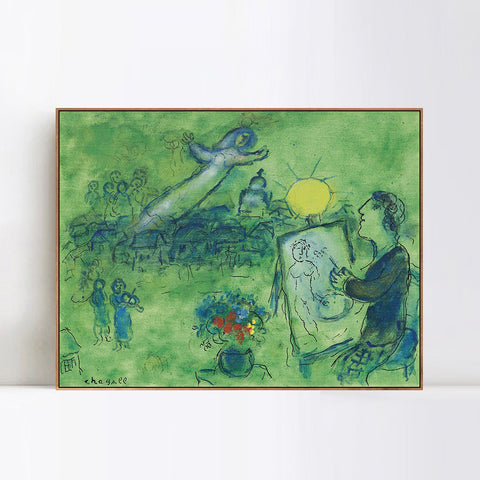 INVIN ART Framed Canvas Giclee Print Art Sun by Marc Chagall Wall Art Living Room Home Office Decorations