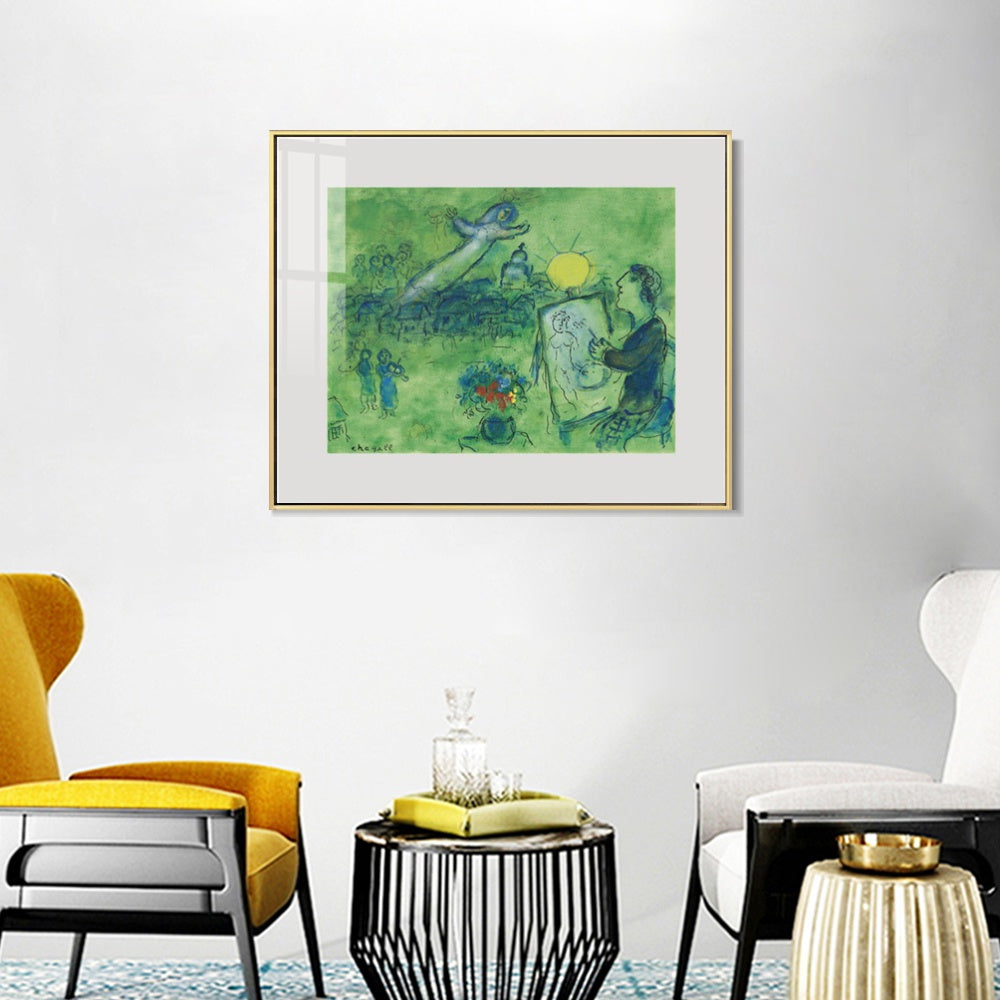 INVIN ART Mental Framed Canvas Giclee Print Art Series#33 by Marc Chagall Wall Art Living Room Home Office Decorations