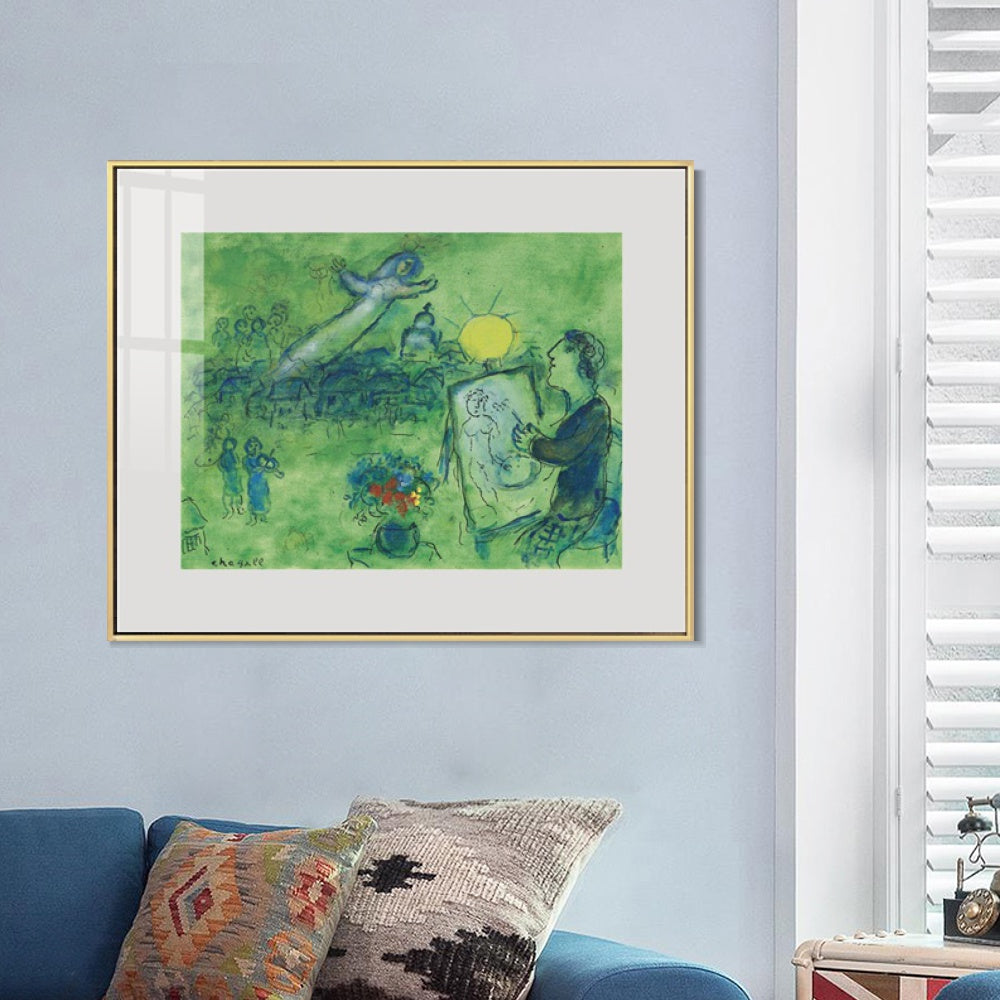 INVIN ART Mental Framed Canvas Giclee Print Art Series#33 by Marc Chagall Wall Art Living Room Home Office Decorations