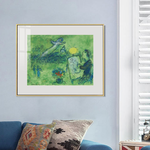 INVIN ART Mental Framed Canvas Giclee Print Art Series#33 by Marc Chagall Wall Art Living Room Home Office Decorations