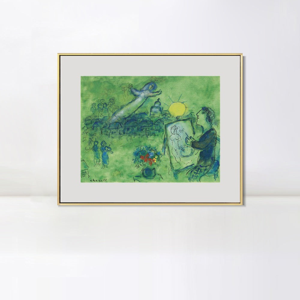 INVIN ART Mental Framed Canvas Giclee Print Art Series#33 by Marc Chagall Wall Art Living Room Home Office Decorations