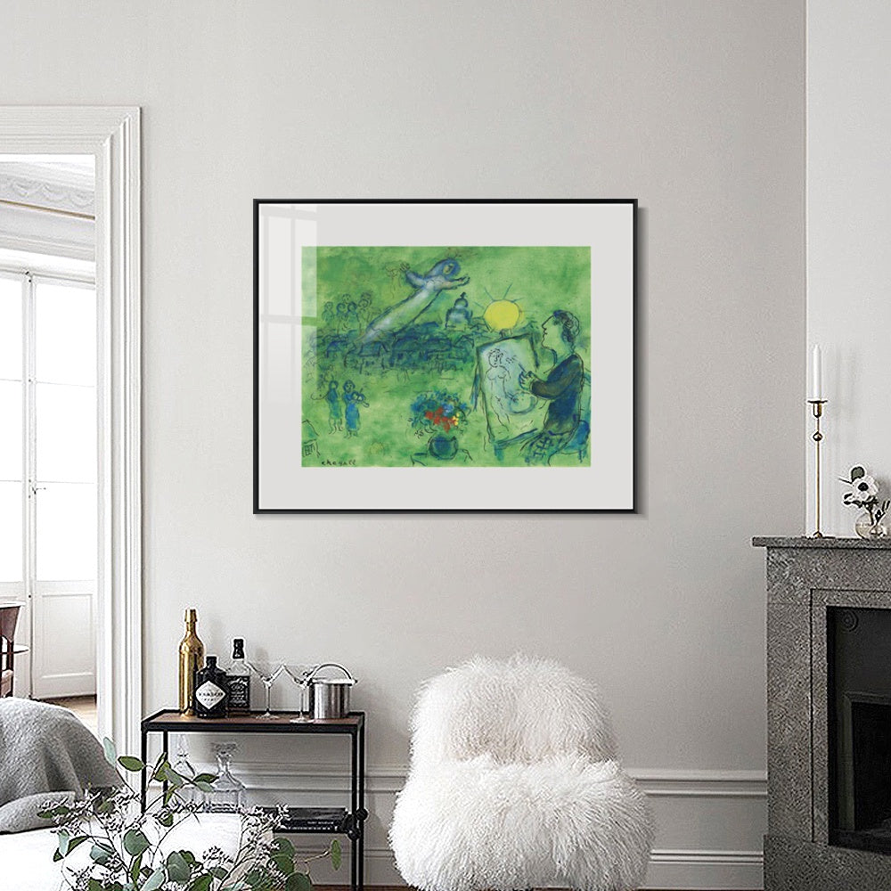 INVIN ART Mental Framed Canvas Giclee Print Art Series#33 by Marc Chagall Wall Art Living Room Home Office Decorations