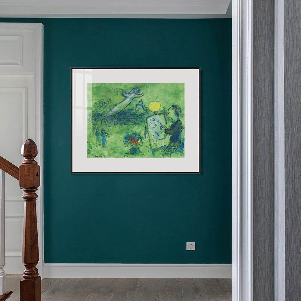 INVIN ART Mental Framed Canvas Giclee Print Art Series#33 by Marc Chagall Wall Art Living Room Home Office Decorations