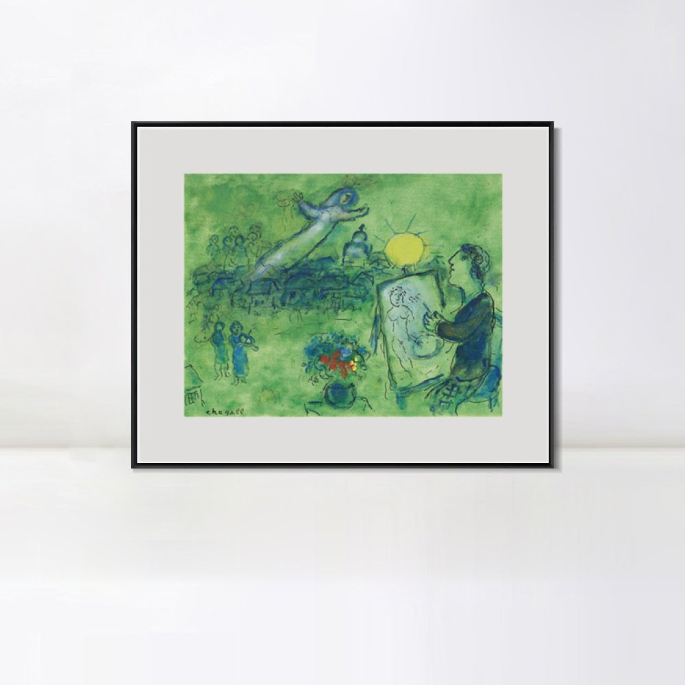 INVIN ART Mental Framed Canvas Giclee Print Art Series#33 by Marc Chagall Wall Art Living Room Home Office Decorations