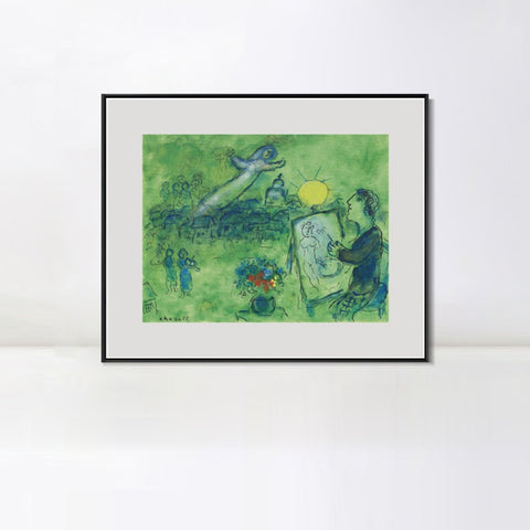 INVIN ART Mental Framed Canvas Giclee Print Art Series#33 by Marc Chagall Wall Art Living Room Home Office Decorations