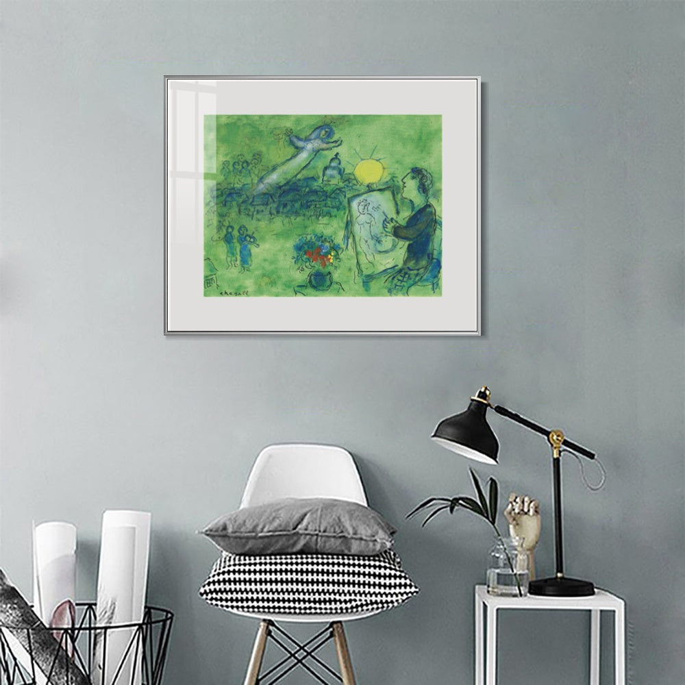 INVIN ART Mental Framed Canvas Giclee Print Art Series#33 by Marc Chagall Wall Art Living Room Home Office Decorations