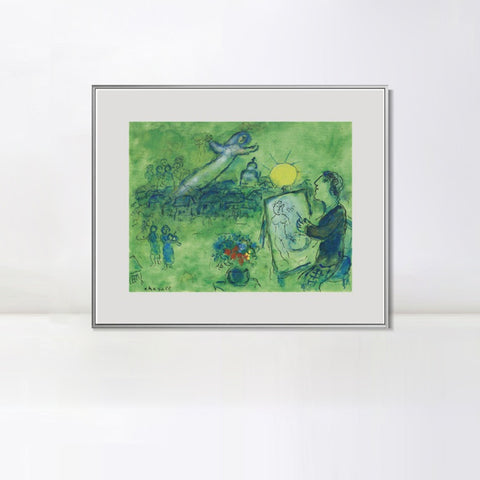 INVIN ART Mental Framed Canvas Giclee Print Art Series#33 by Marc Chagall Wall Art Living Room Home Office Decorations
