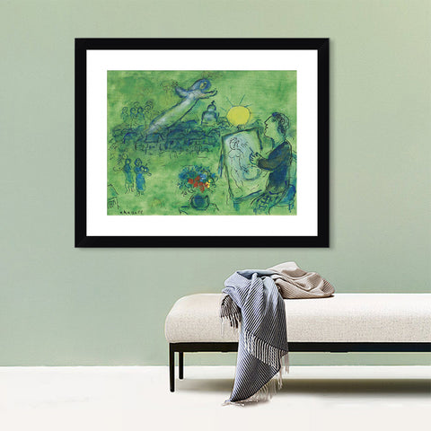 INVIN ART Framed Canvas Giclee Print Art Sun by Marc Chagall Wall Art Living Room Home Office Decorations